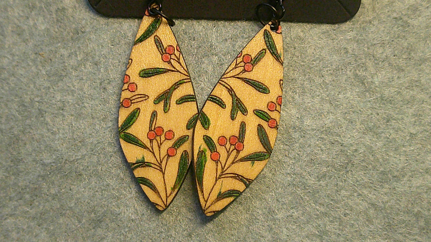 Dangle Earrings -  Engraved and Hand Painted FLORAL Wood Earrings, Makes a great gift!