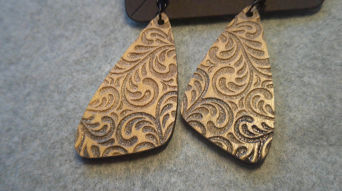 Dangle Earrings - Engraved and Hand Painted Wooden Earrings, Makes a great gift!