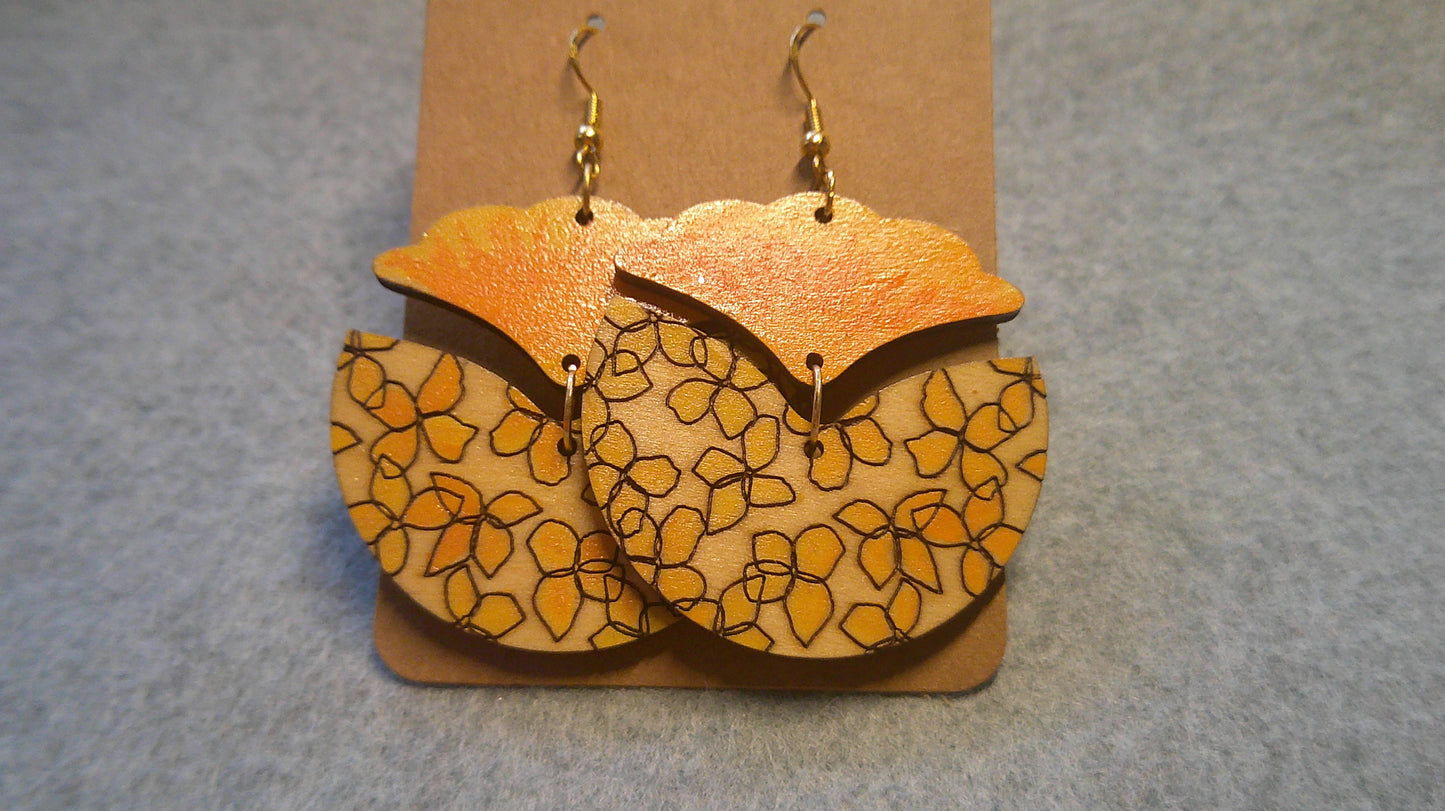 Dangle Earrings -  Engraved and Hand Painted Floral Wood Earrings, Makes a great gift!