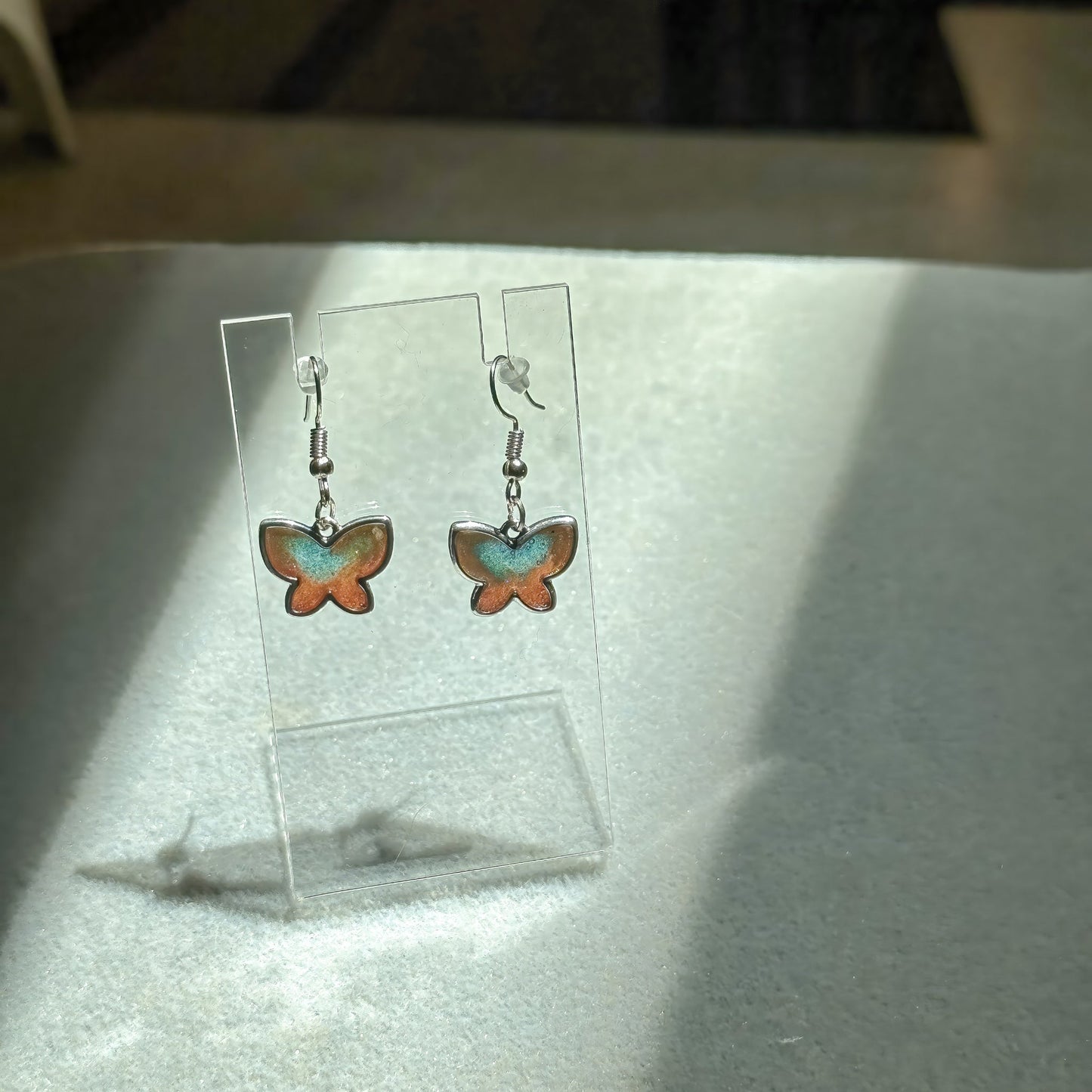 Small Pink & Blue Butterfly Earrings