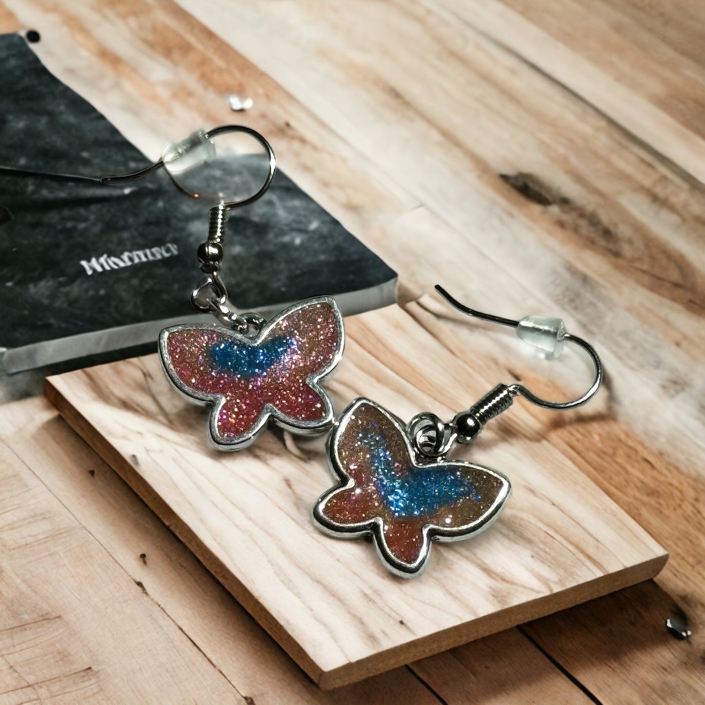 Small Pink & Blue Butterfly Earrings