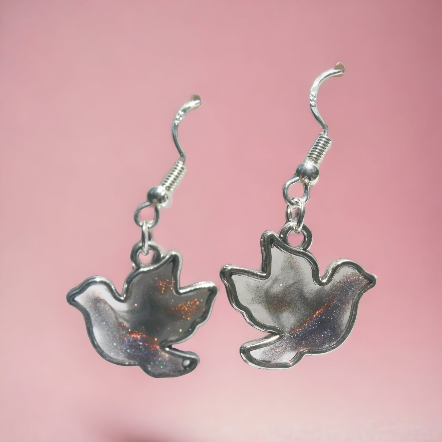 Small Grey & Pink Dove Dangle Earrings