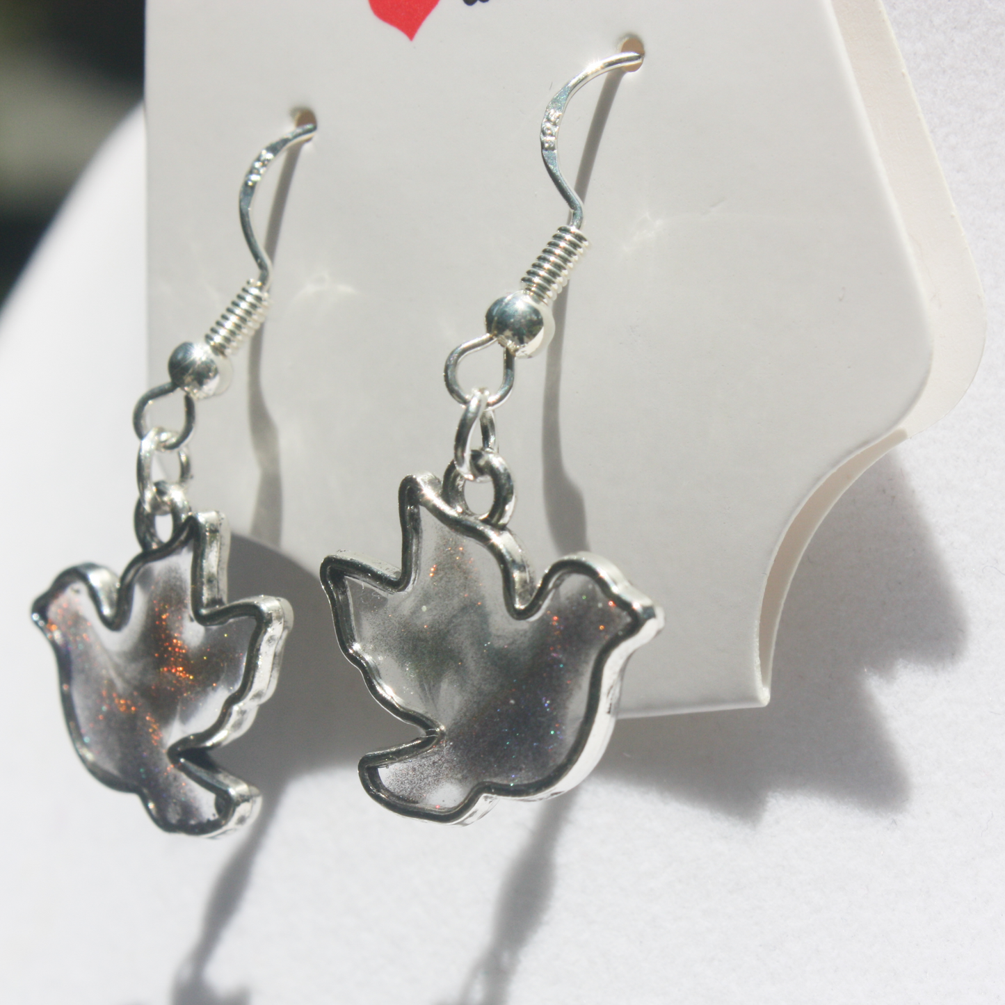 Small Grey & Pink Dove Dangle Earrings