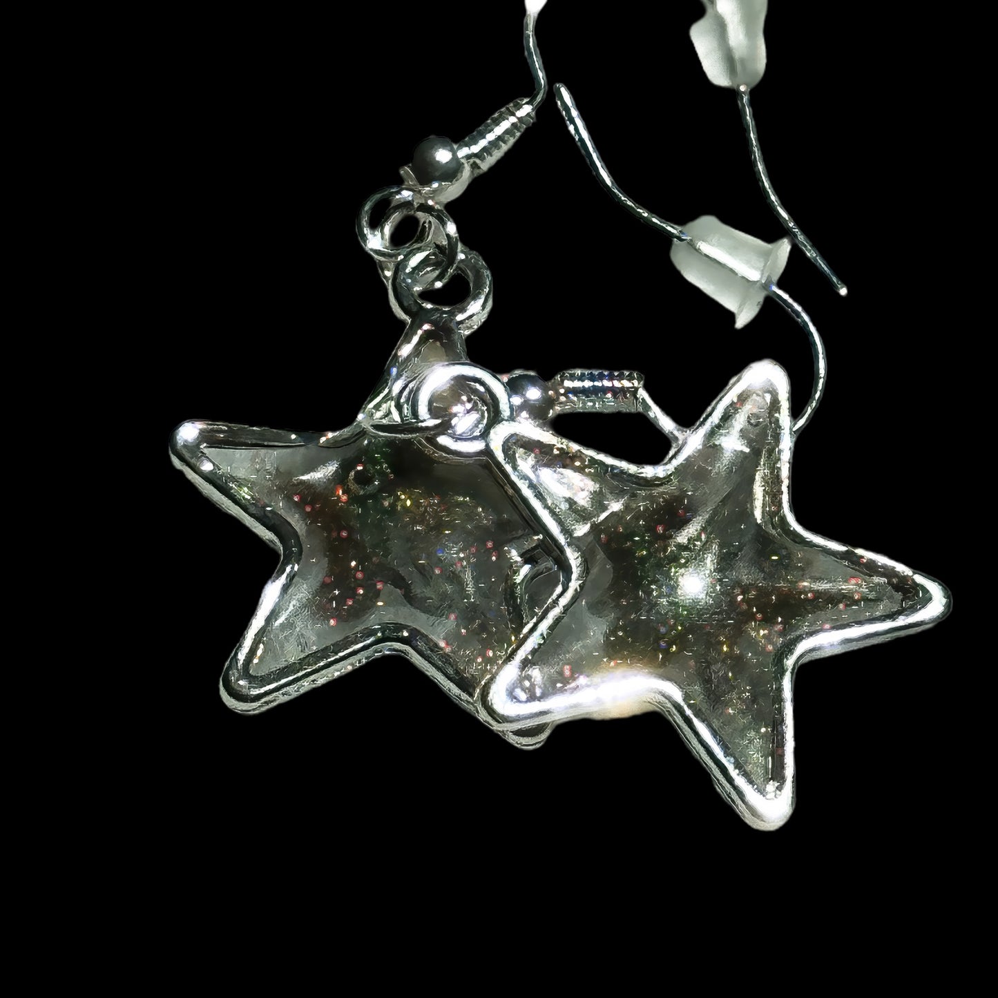 Small  Silvery Grey Star Dangle Earrings