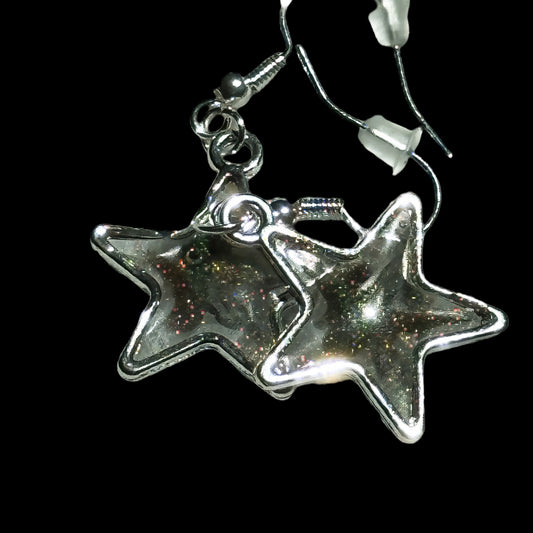 Small  Silvery Grey Star Dangle Earrings