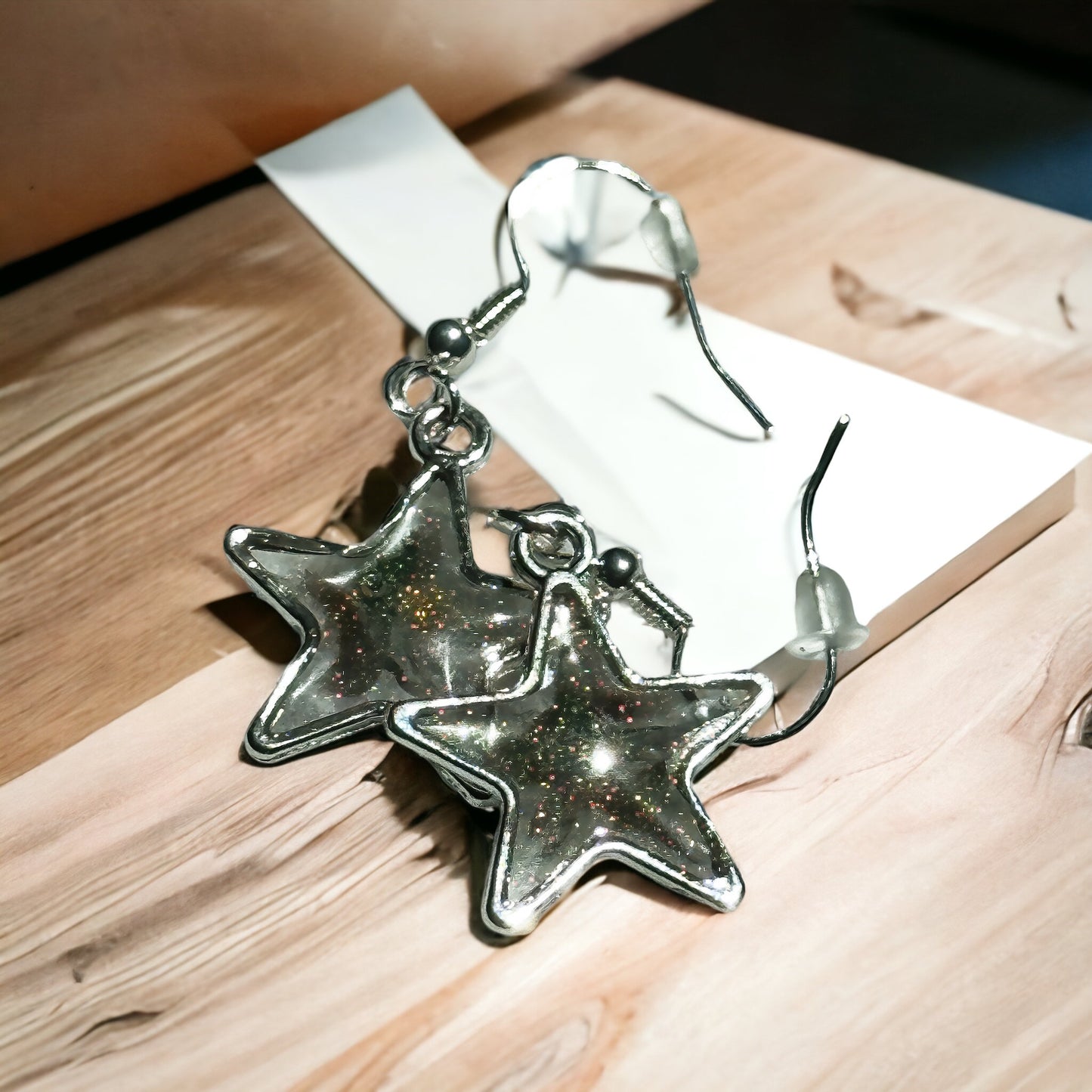 Small  Silvery Grey Star Dangle Earrings