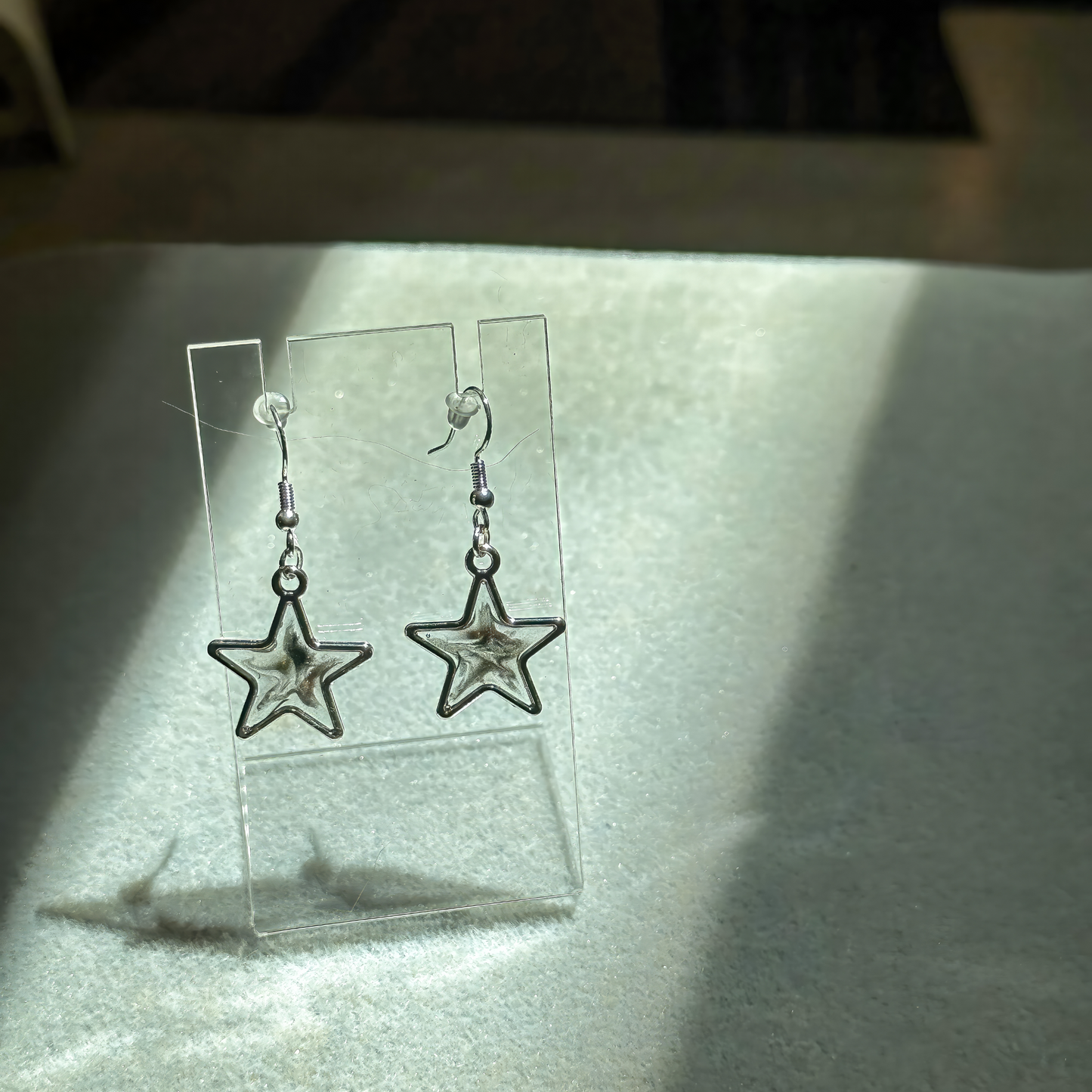 Small  Silvery Grey Star Dangle Earrings