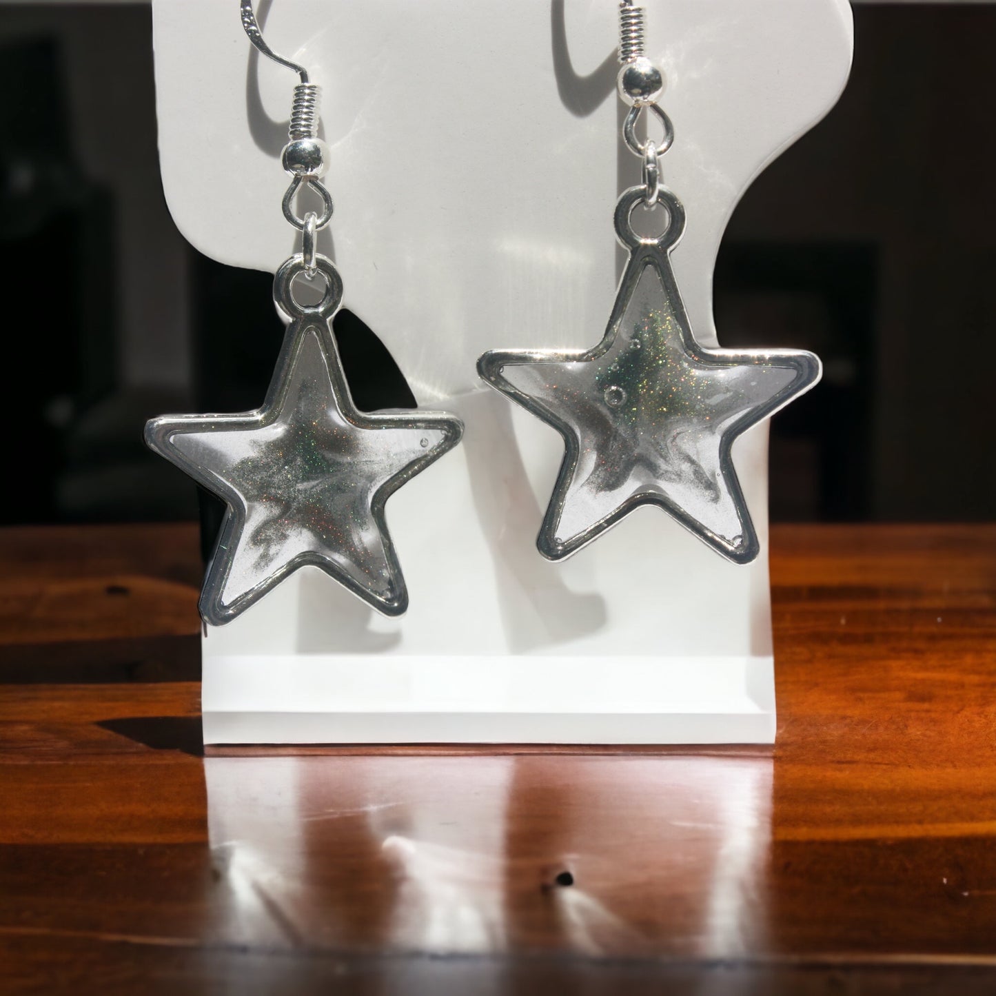 Small  Silvery Grey Star Dangle Earrings