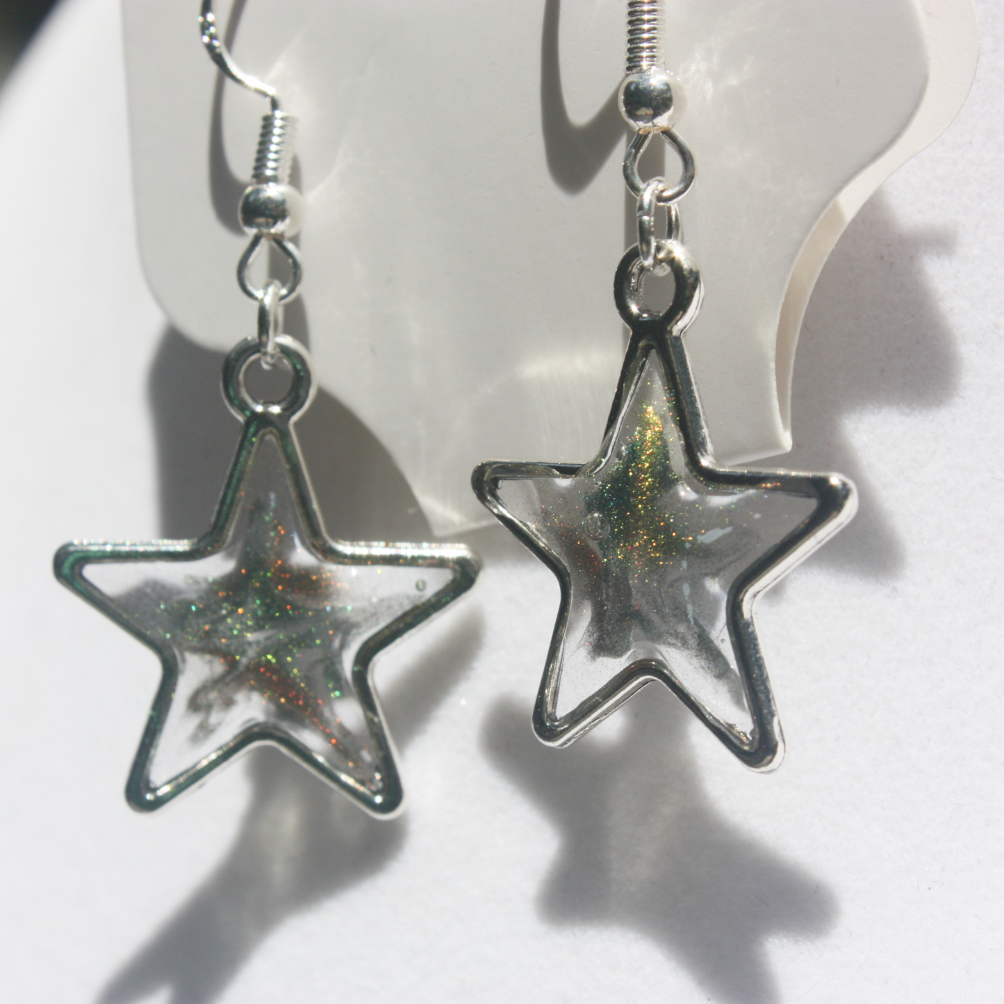 Small  Silvery Grey Star Dangle Earrings