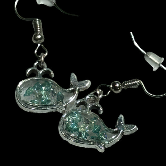 Small Teal Whale Dangle Earrings