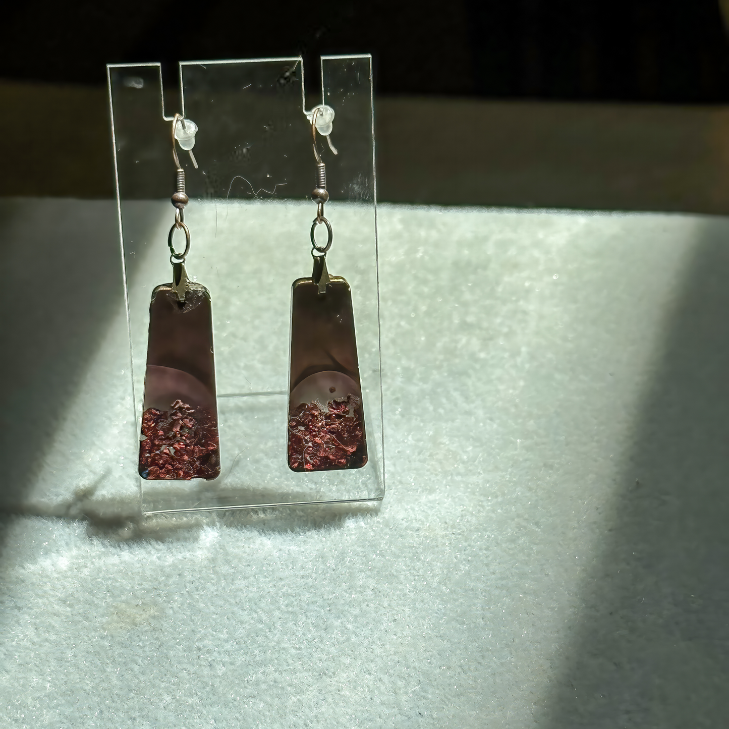 Dramatic Rusty Red Rectangle Dangle Earrings