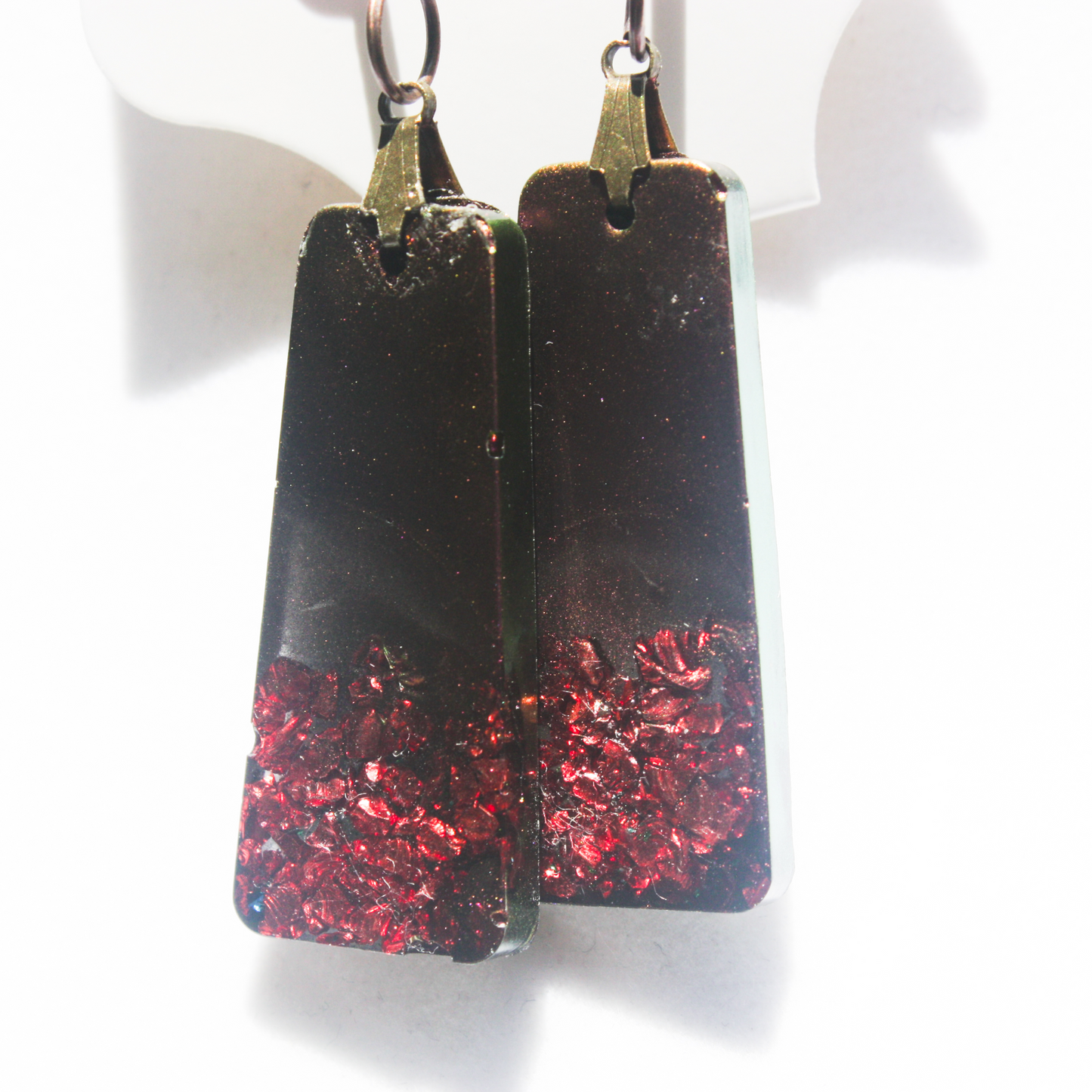 Dramatic Rusty Red Rectangle Dangle Earrings