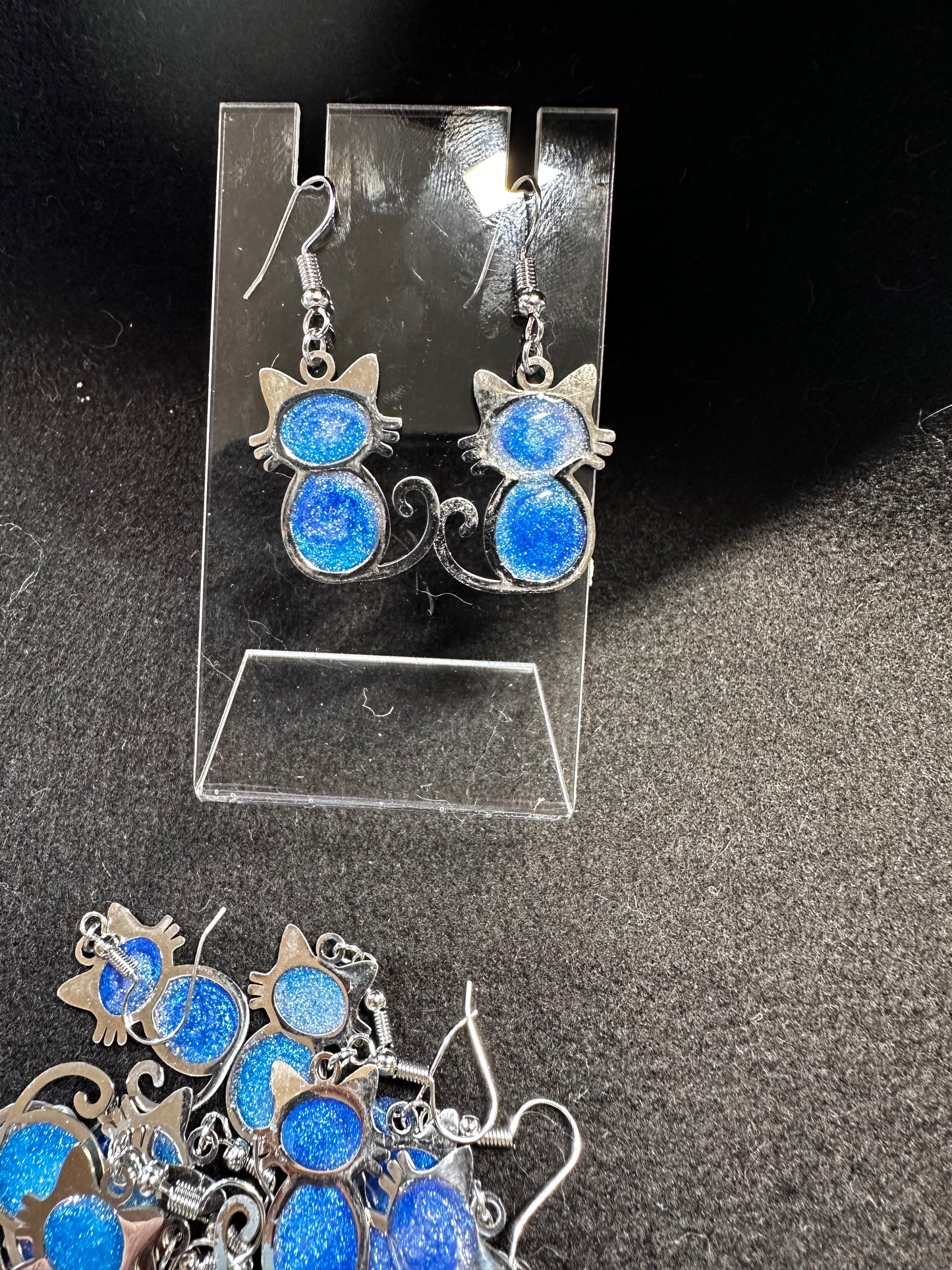 Blue Cat Dangle Earrings, Perfect for any Cat Lover, Great Gift for Office Mate, Excellent Christmas Present