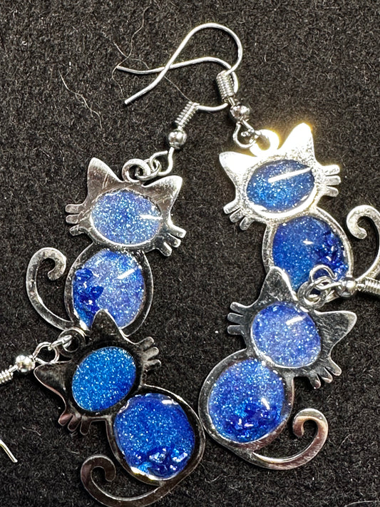 Blue Cat Dangle Earrings, Perfect for any Cat Lover, Great Gift for Office Mate, Excellent Christmas Present