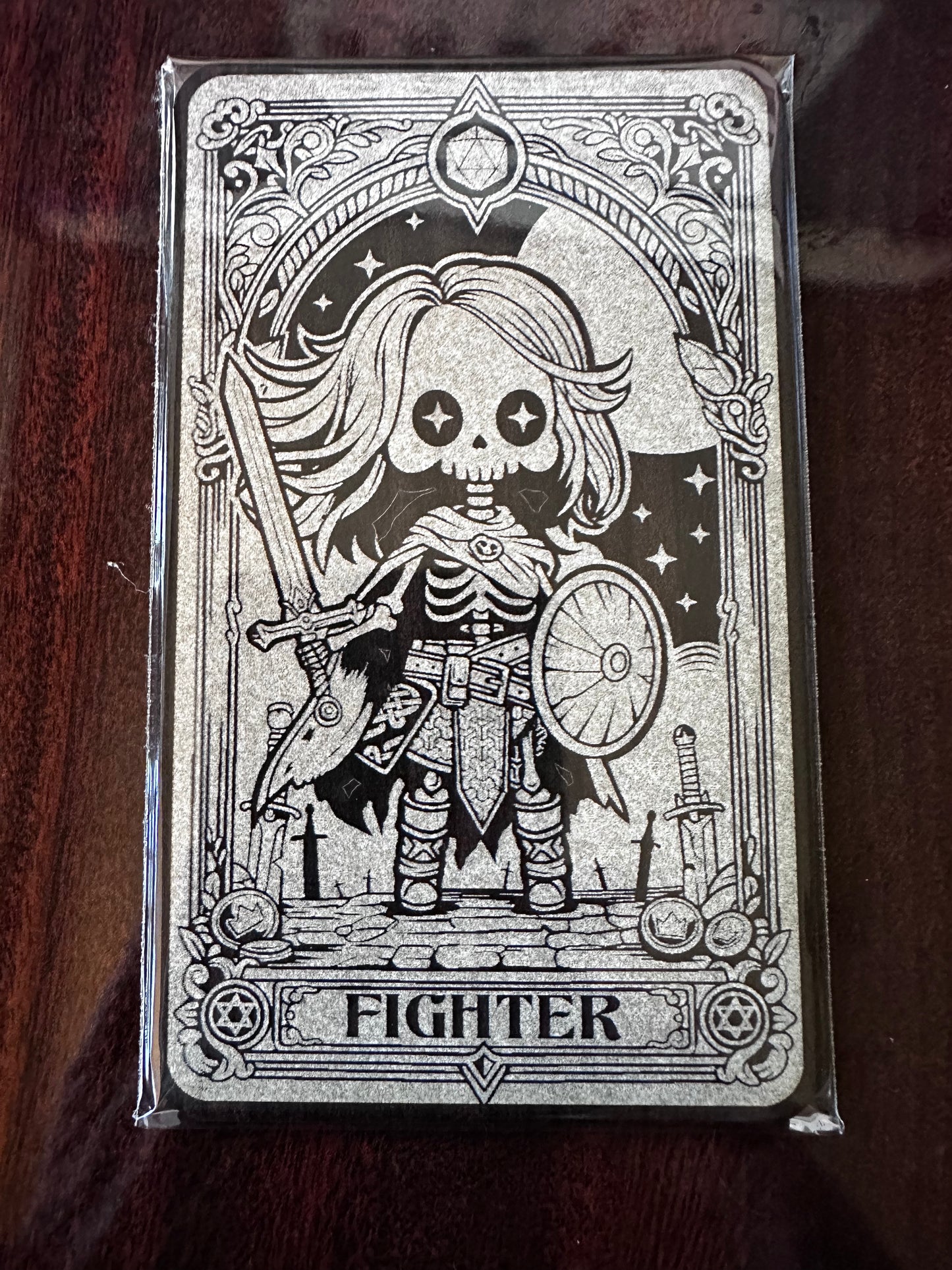 Tarot Card in Dark Wood  - Fighter, perfect gift for a RPG player or tarot card enthusiast