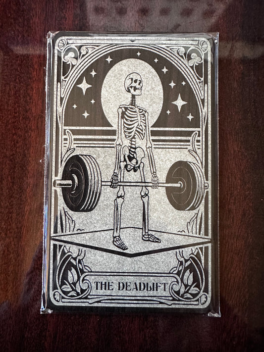 Tarot Card in Dark Wood  - The Deadlift, perfect gift for anyone that wants a laugh, tarot card enthusiast