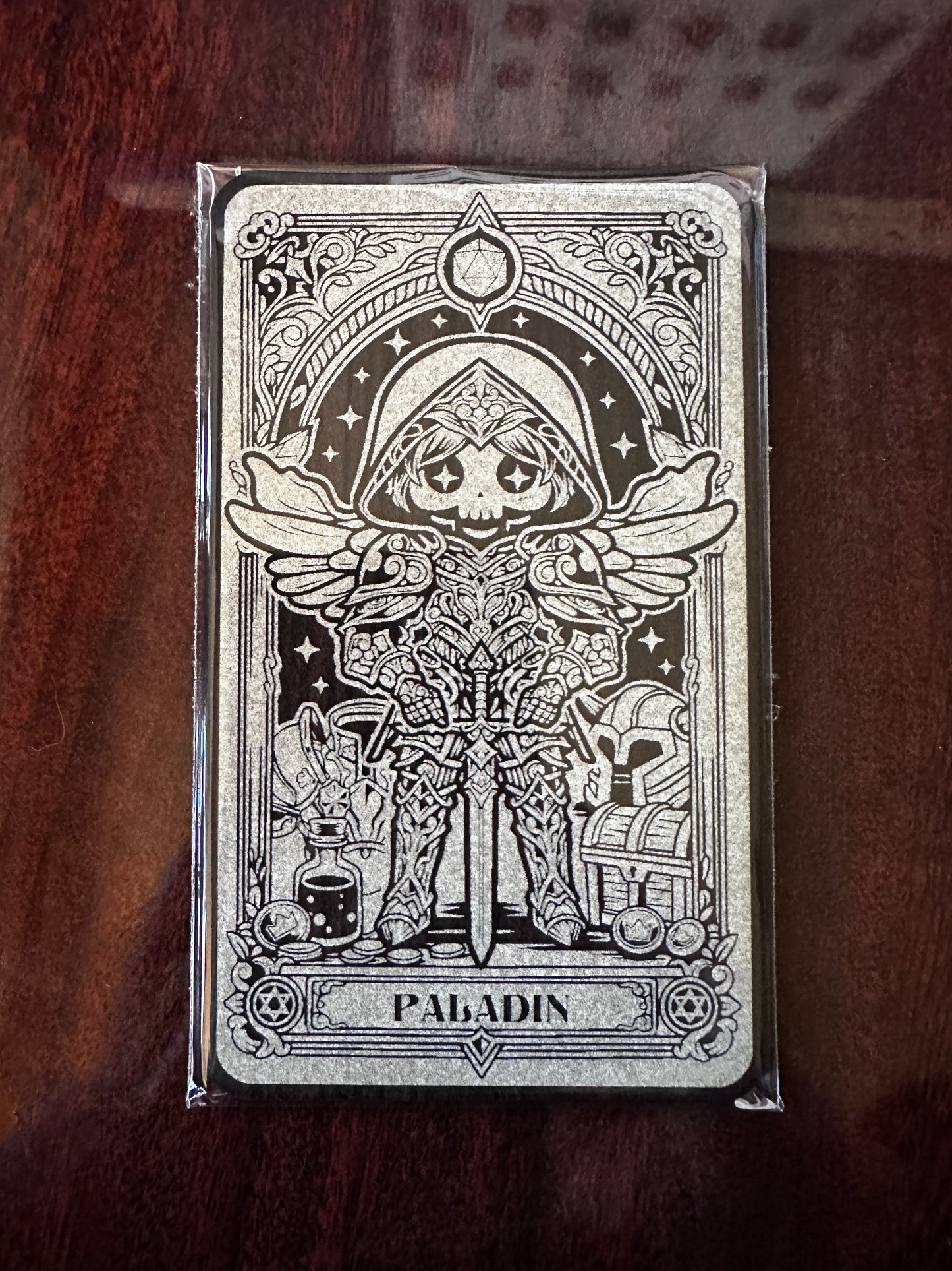 Tarot Card in Dark Wood  - The Paladin, perfect gift for a RPG player or tarot card enthusiast