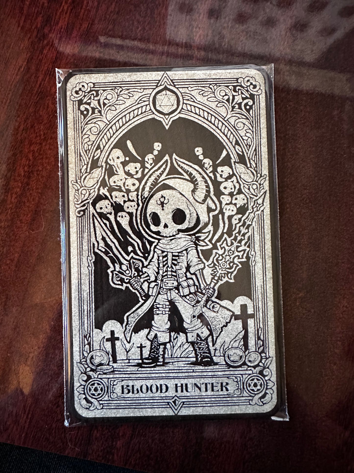 Tarot Card in Dark Wood  - The Blood Hunter, perfect gift for a RPG player or tarot card enthusiast