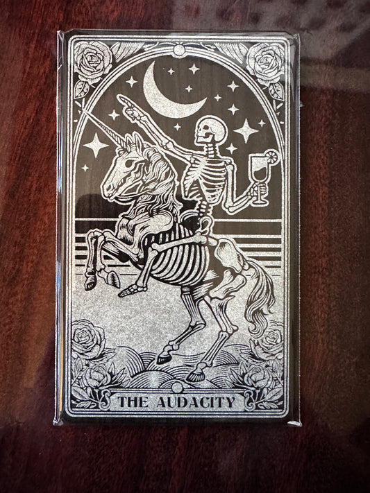 Tarot Card in Dark Wood - The Audacity, perfect gift for anyone that wants a laugh, tarot card enthusiast