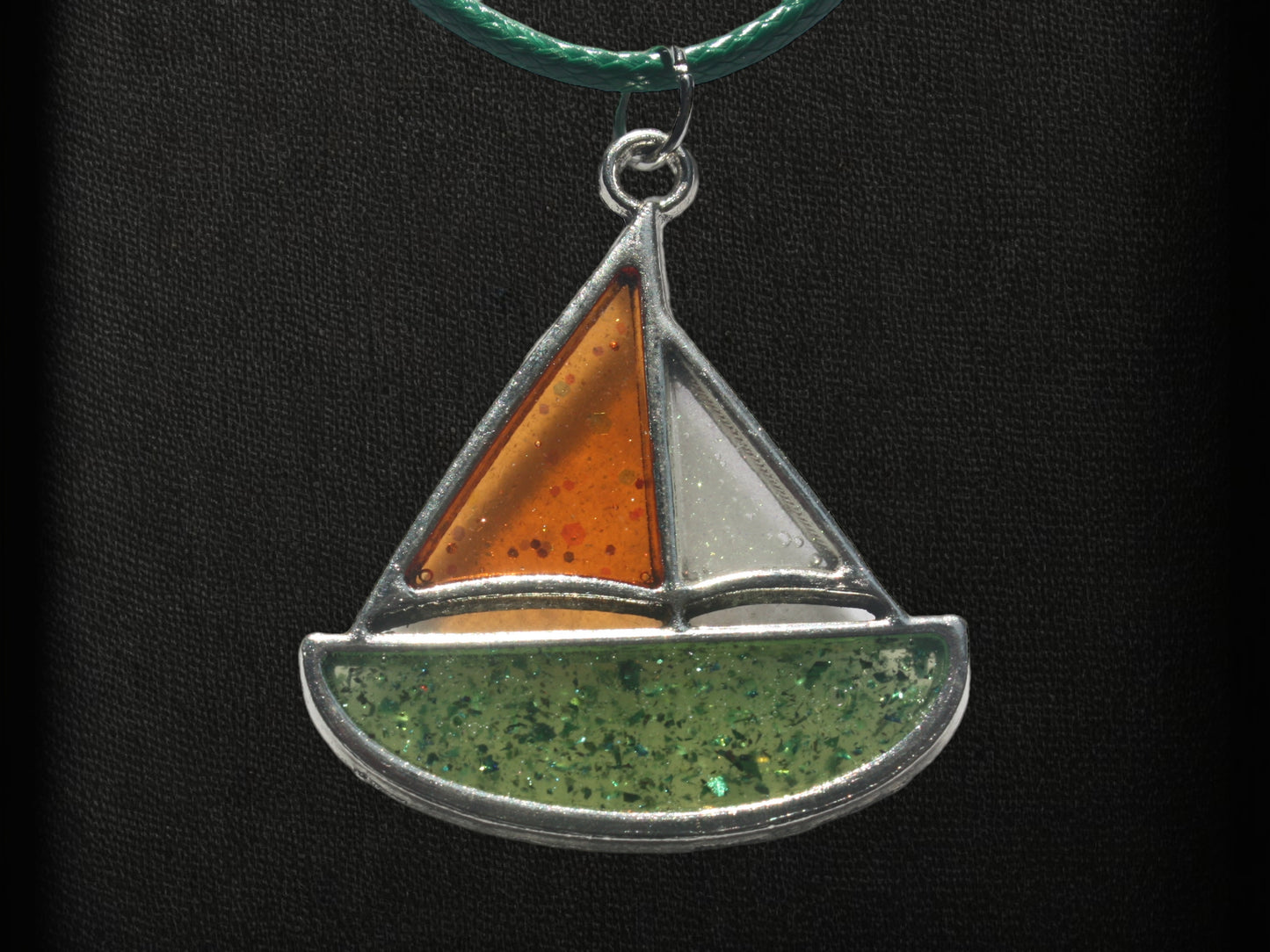 Sailboat Pendant, Nautical Jewelery, Colorful 1" Resin Pendant on Silk Cord