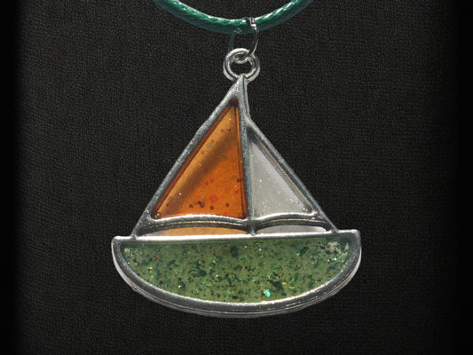 Sailboat Pendant, Nautical Jewelery, Colorful 1" Resin Pendant on Silk Cord