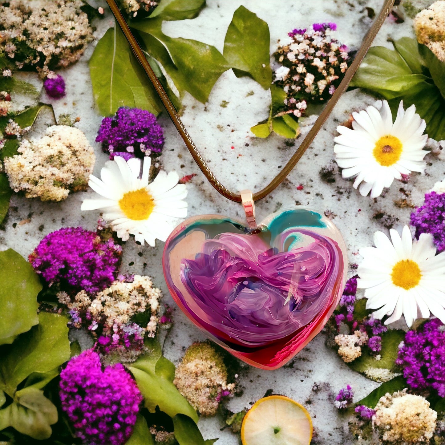 Unique Handmade Heart Necklace in Rich Reds & Purple