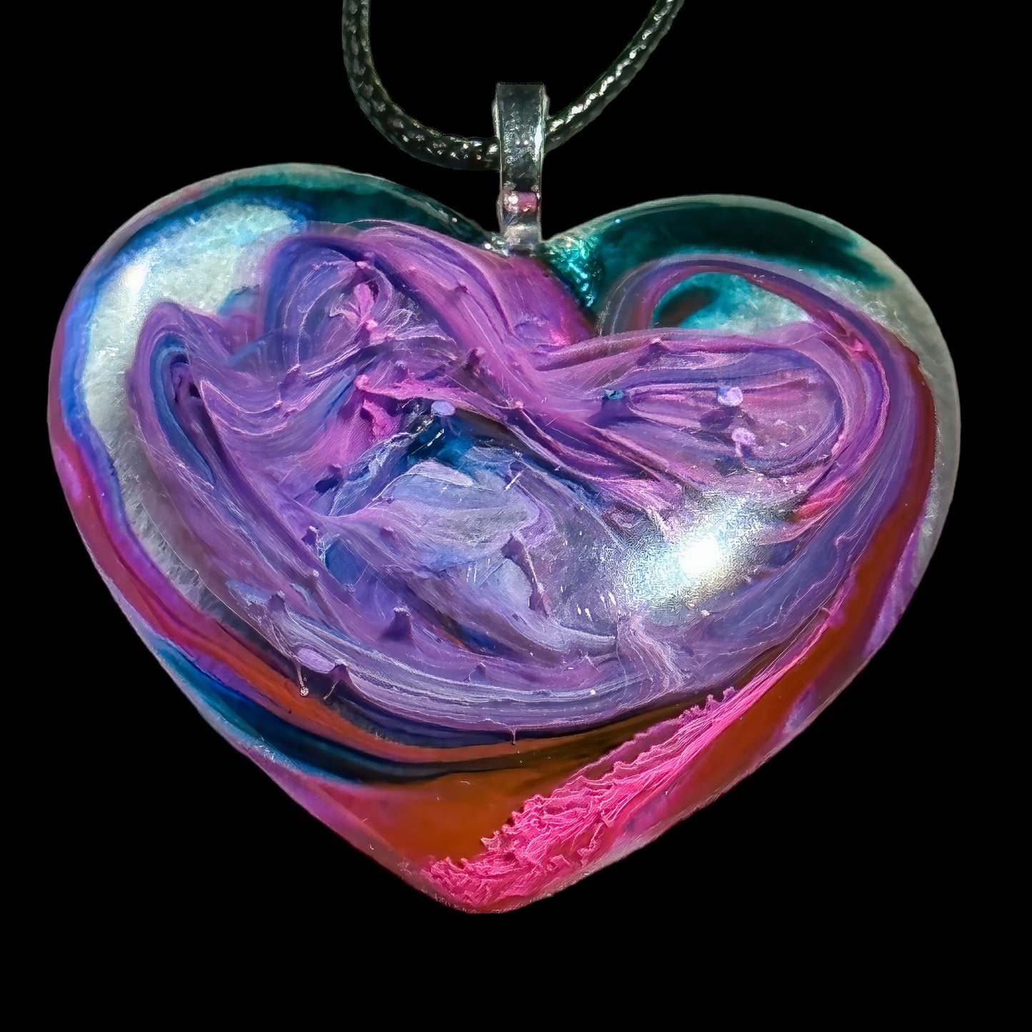 Unique Handmade Heart Necklace in Rich Reds & Purple