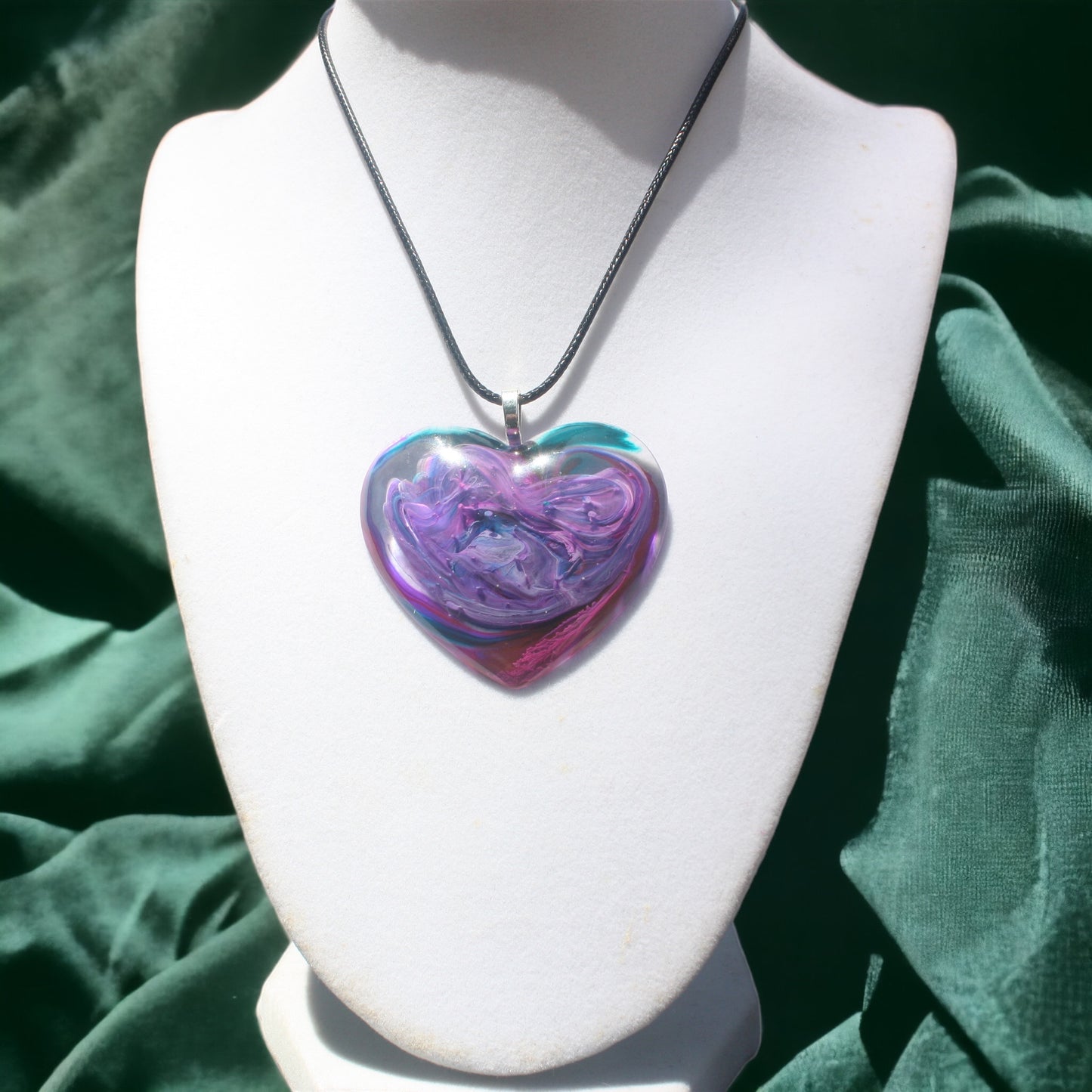 Unique Handmade Heart Necklace in Rich Reds & Purple