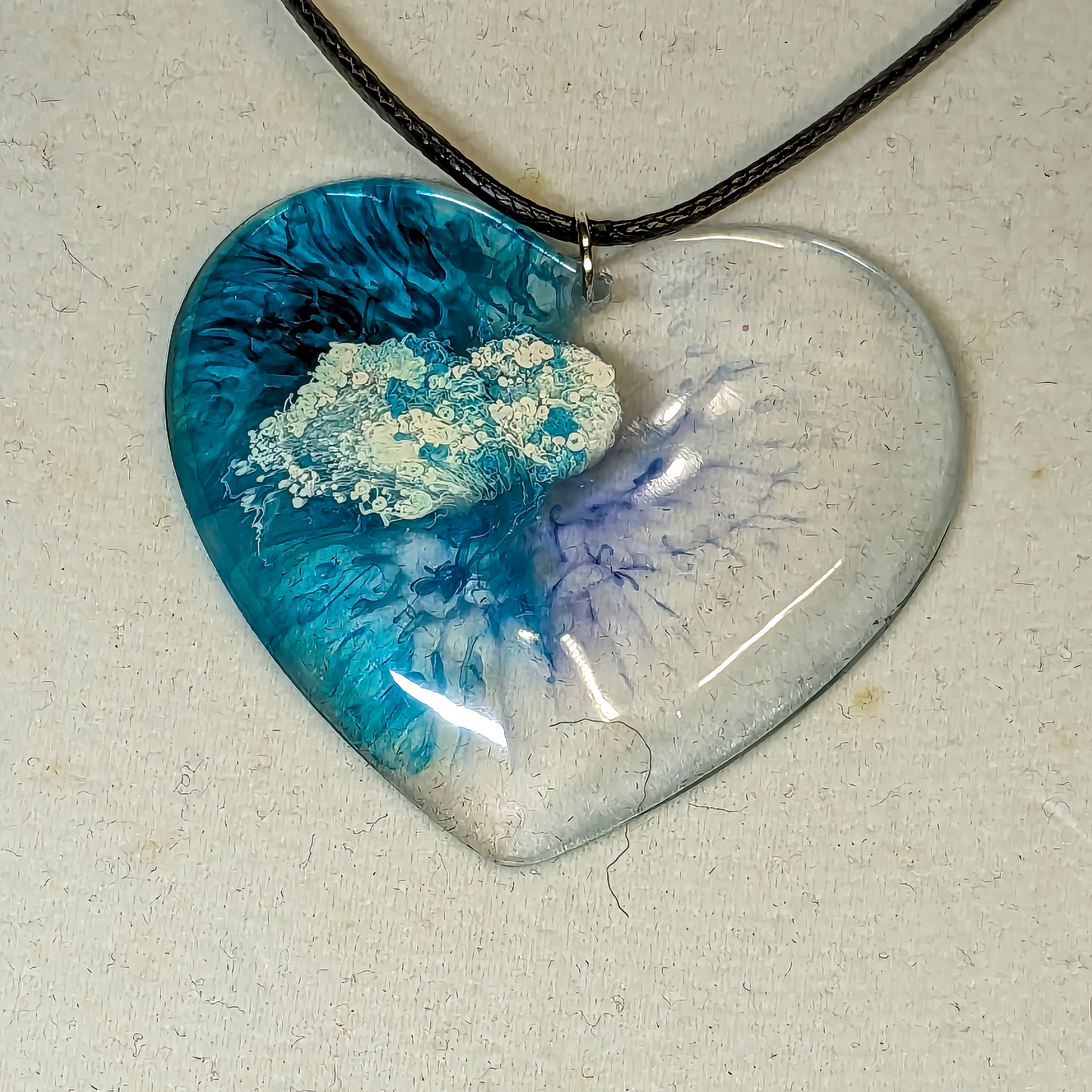 Unique Handmade Heart Necklace in Blues