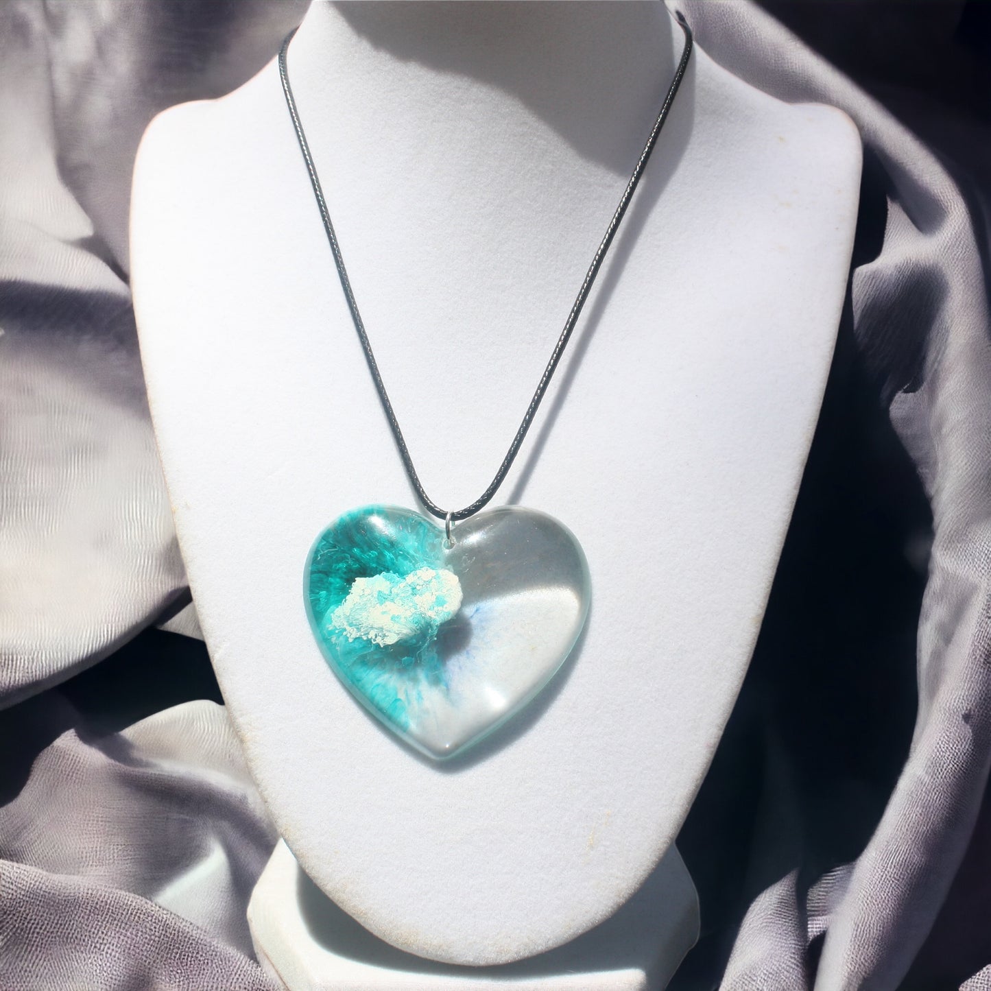 Unique Handmade Heart Necklace in Blues