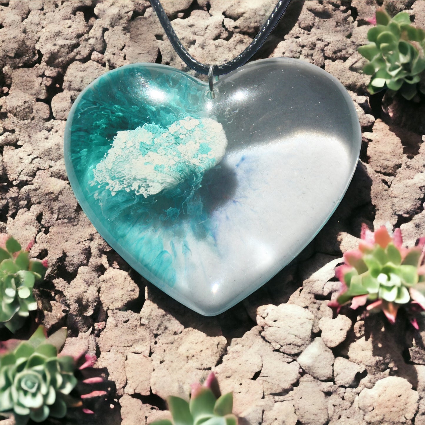 Unique Handmade Heart Necklace in Blues