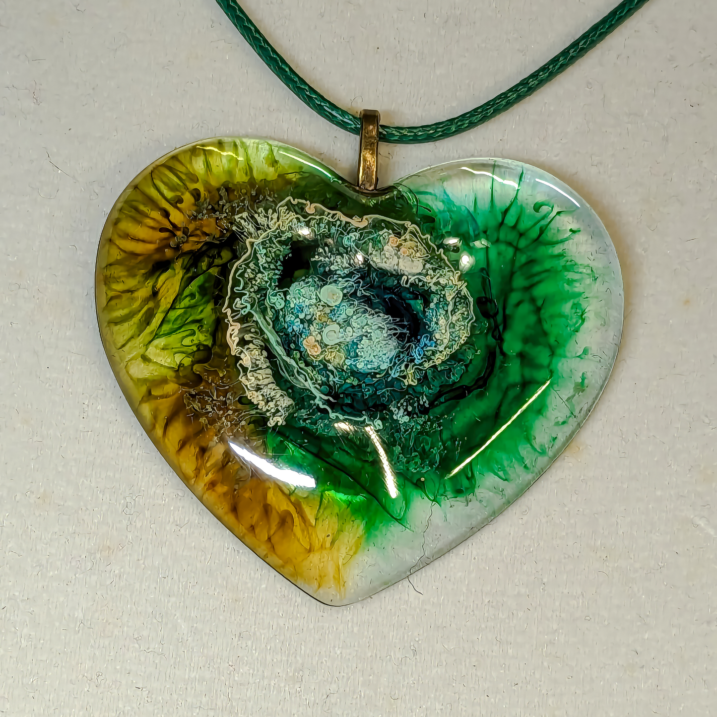 Unique Handmade Heart Necklace in Greens and Browns