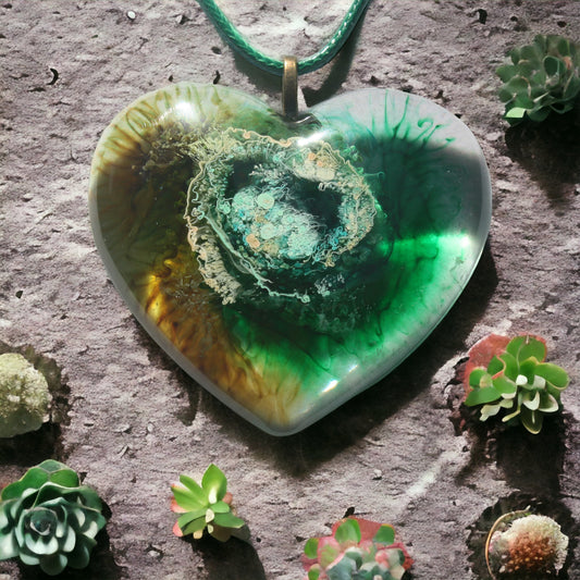 Unique Handmade Heart Necklace in Greens and Browns