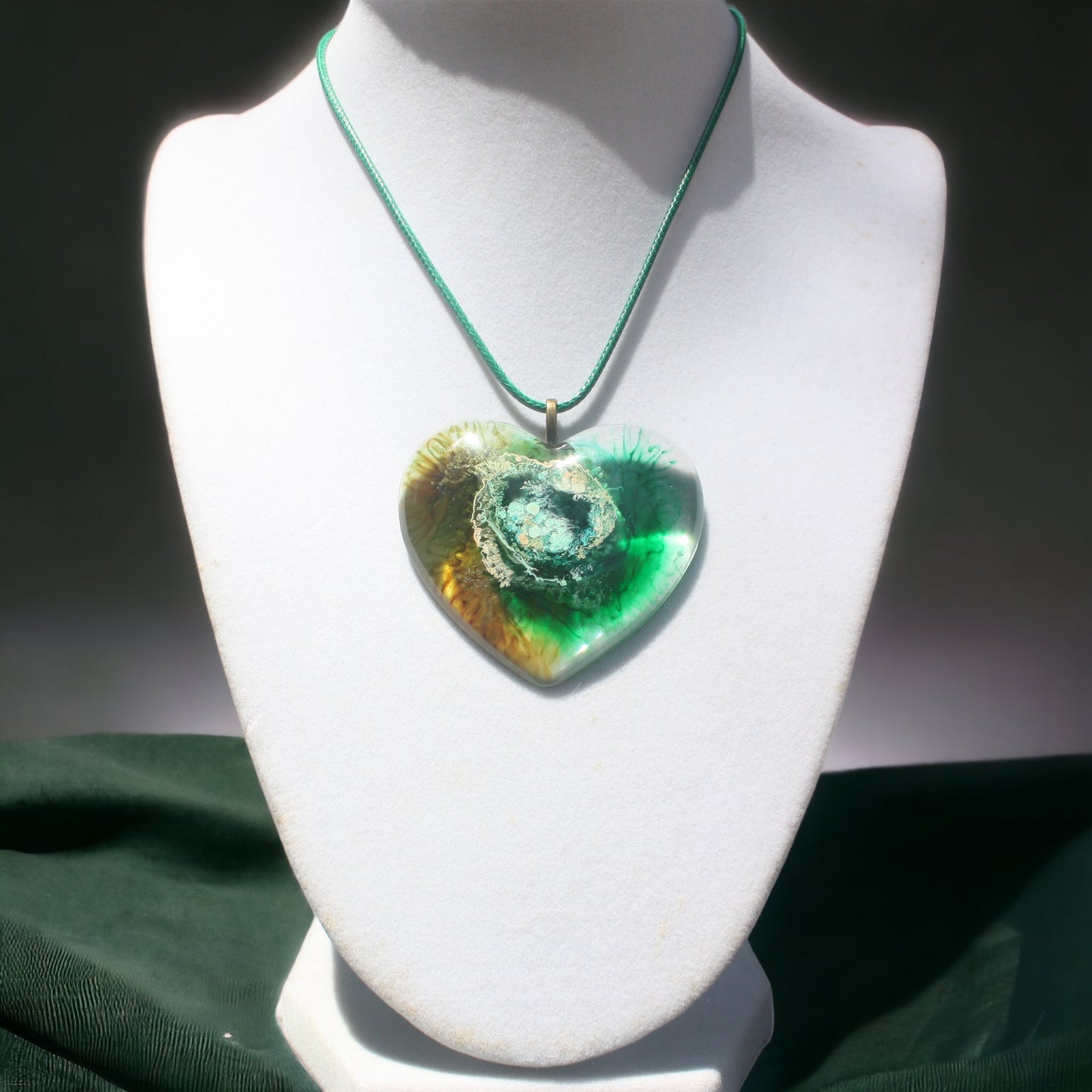 Unique Handmade Heart Necklace in Greens and Browns