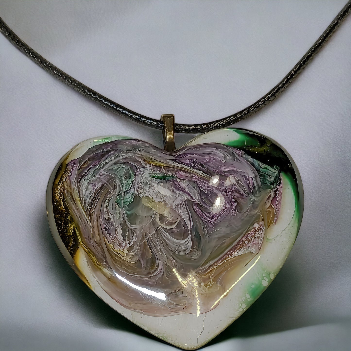 Unique Handmade Heart Necklace in Grey, Purple & Green