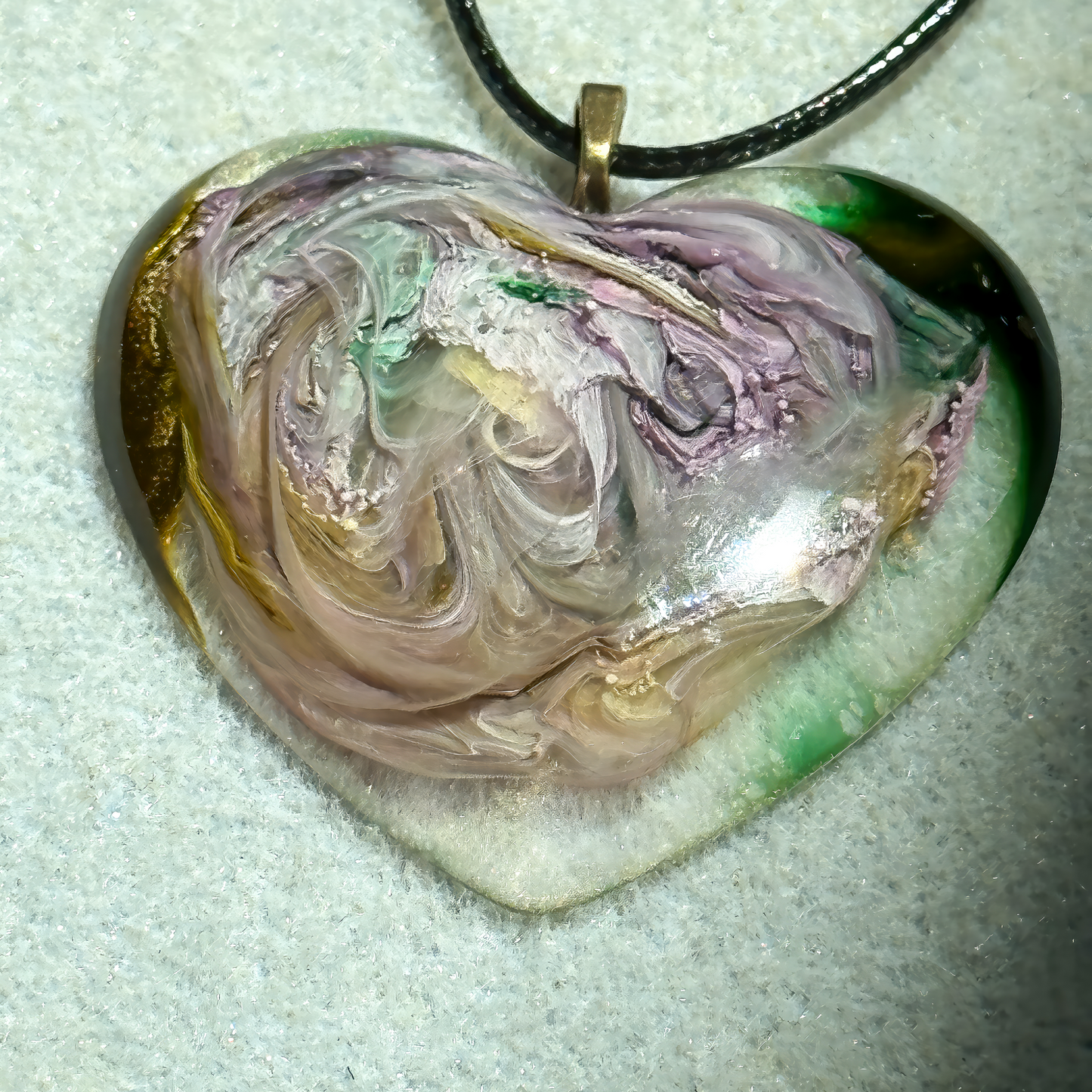 Unique Handmade Heart Necklace in Grey, Purple & Green