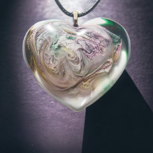 Unique Handmade Heart Necklace in Grey, Purple & Green