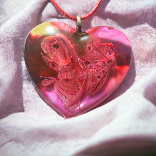 Unique Handmade Heart Necklace in Reds