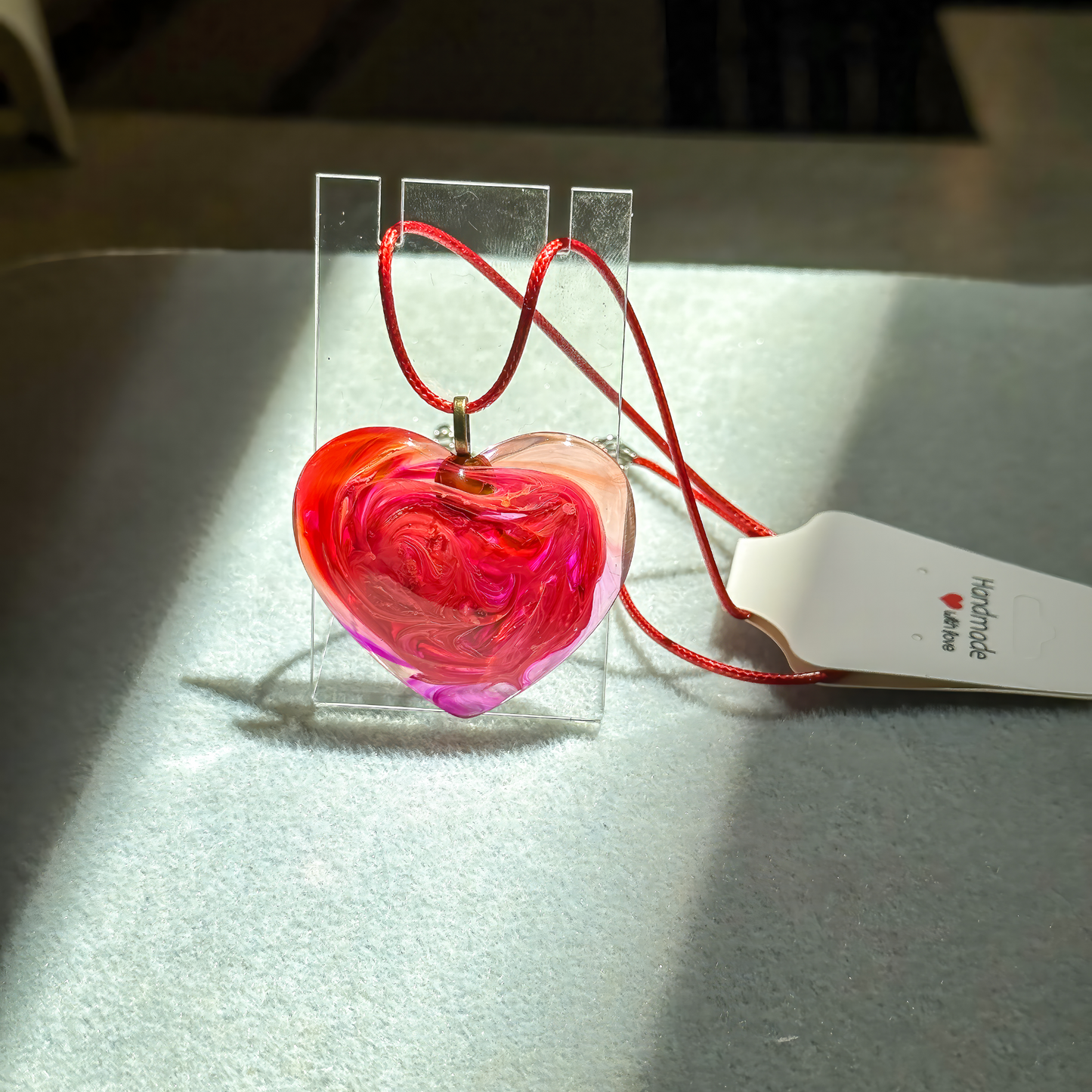 Unique Handmade Heart Necklace in Rich Reds