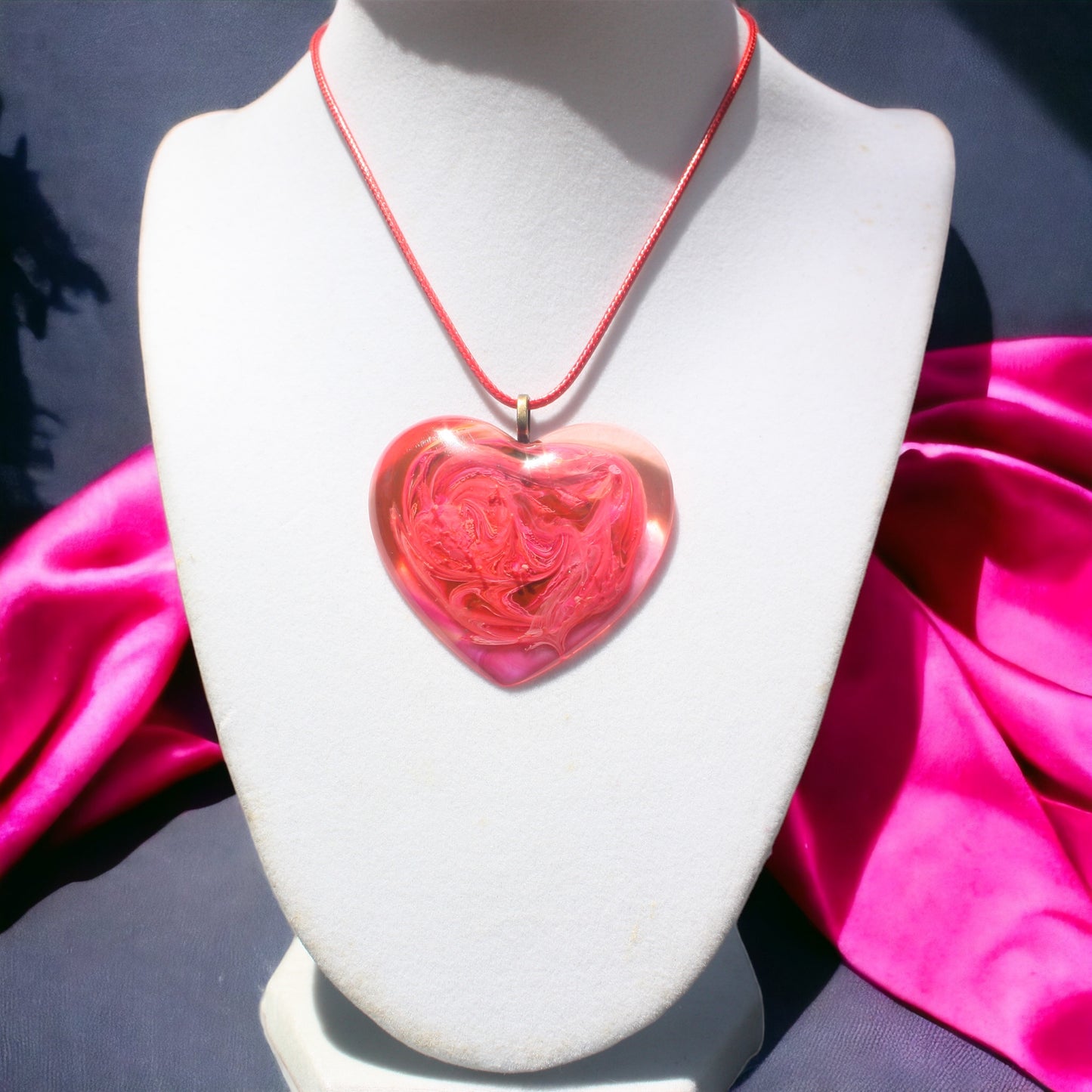 Unique Handmade Heart Necklace in Rich Reds