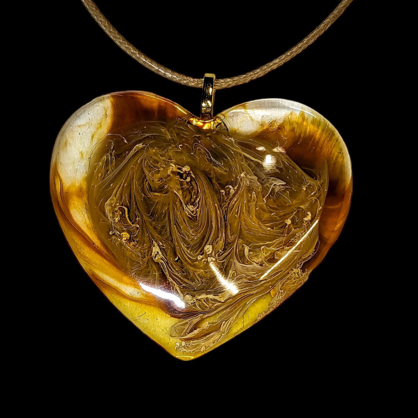 Unique Handmade Heart Necklace in Rich Browns, Tans & Yellows