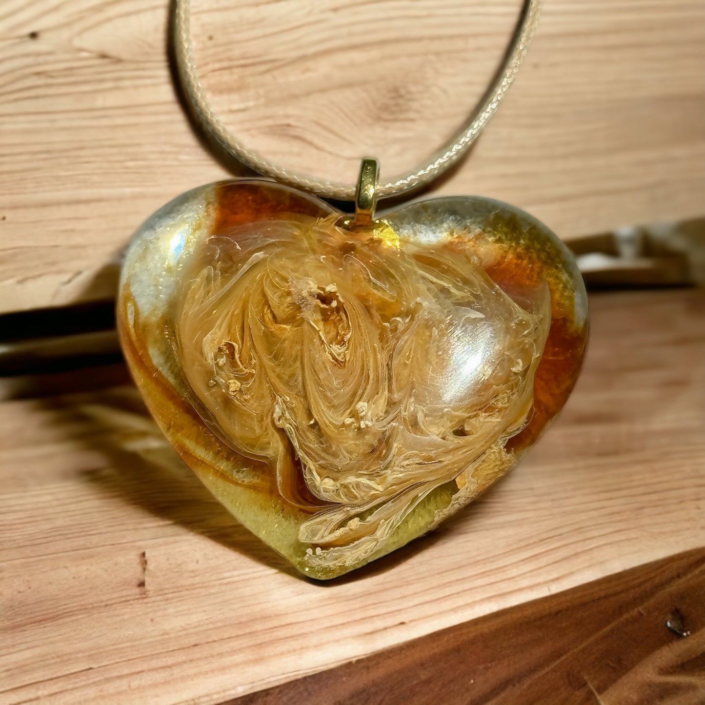 Unique Handmade Heart Necklace in Rich Browns, Tans & Yellows