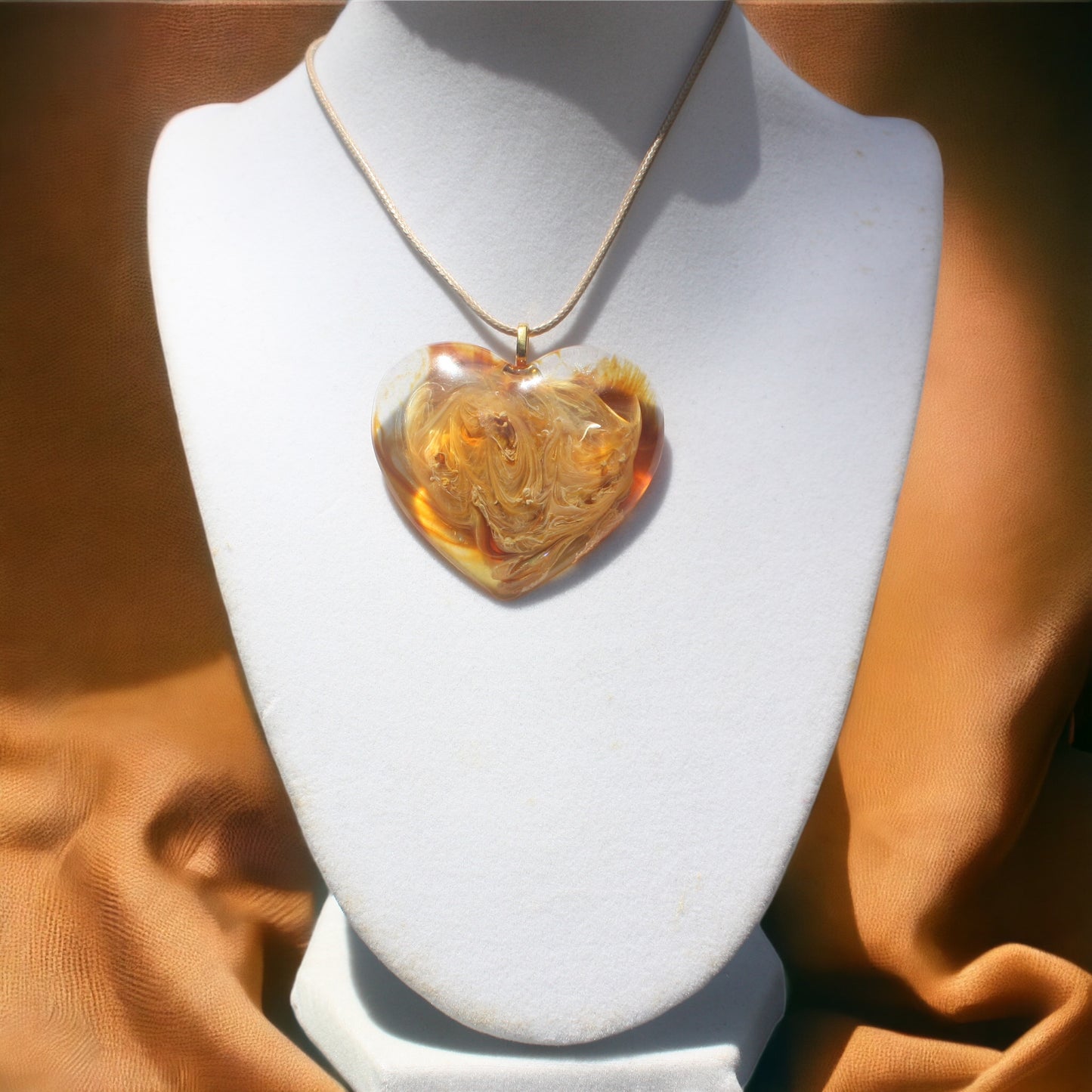 Unique Handmade Heart Necklace in Rich Browns, Tans & Yellows