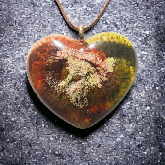 Unique Handmade Heart Necklace in Rich Browns, Tans & Yellows