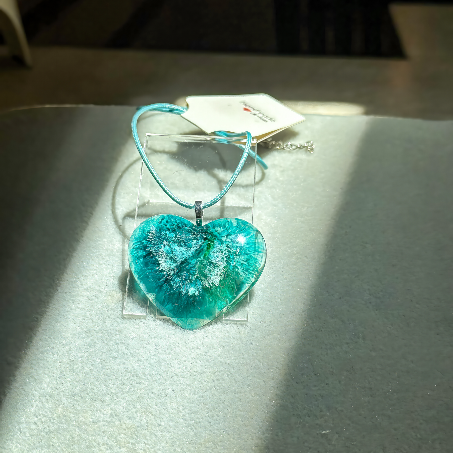 Unique Handmade Heart Necklace in Rich Teals