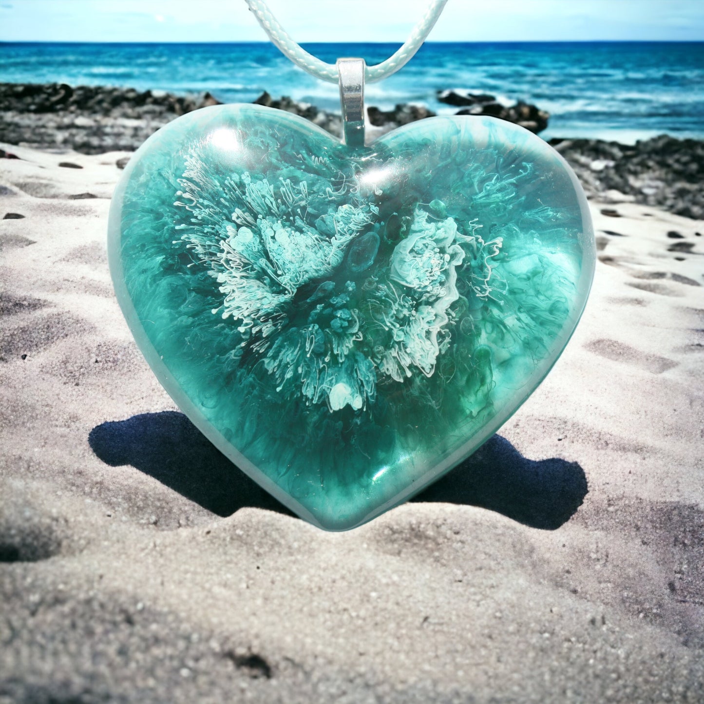 Unique Handmade Heart Necklace in Rich Teals