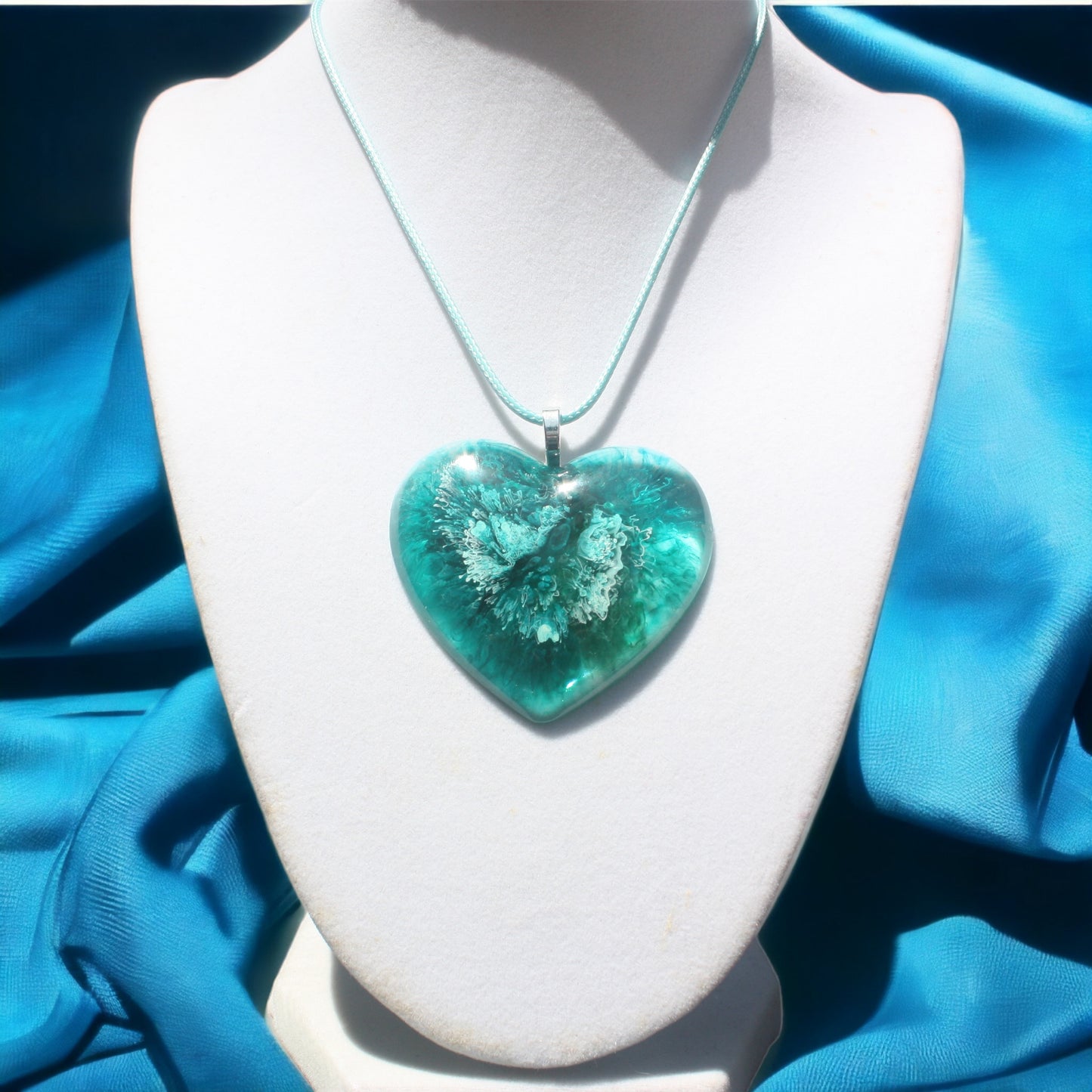 Unique Handmade Heart Necklace in Rich Teals