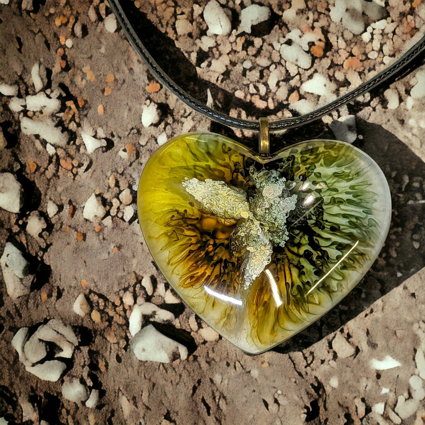 Unique Handmade Heart Necklace in Rich Greens & Browns