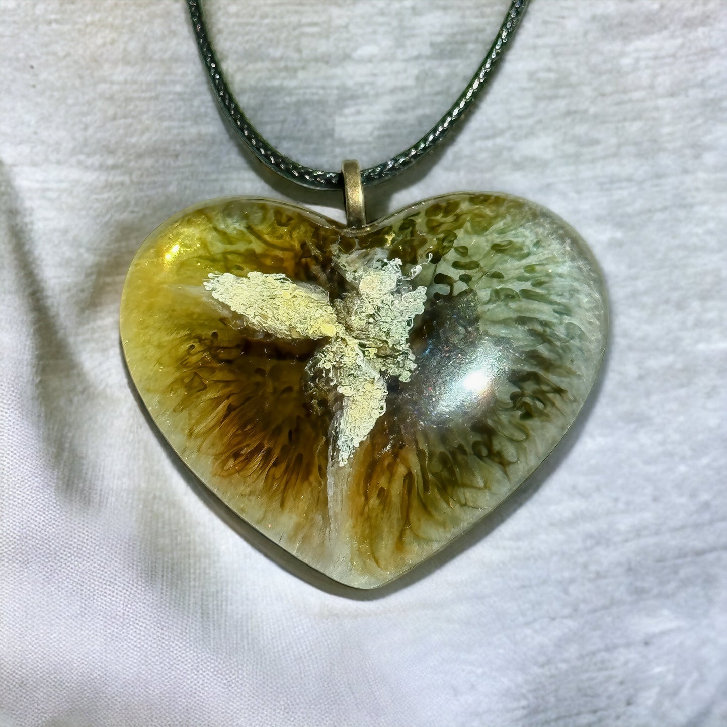 Unique Handmade Heart Necklace in Rich Greens & Browns