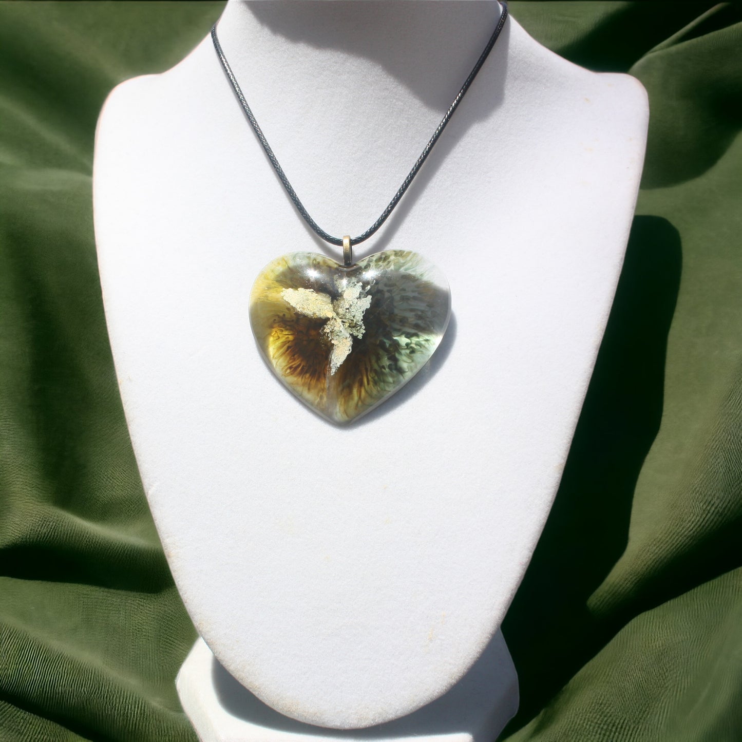 Unique Handmade Heart Necklace in Rich Greens & Browns